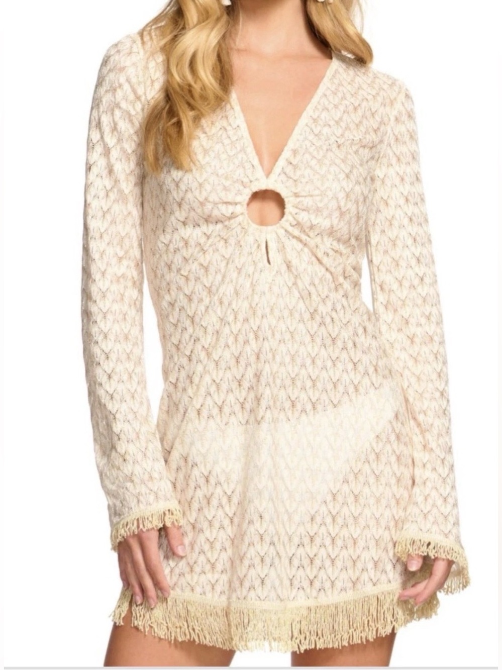 Ramy Brook Zig Zag Cassie Swim Cover Up Dress, White/ Gold Metallic, XL, $265